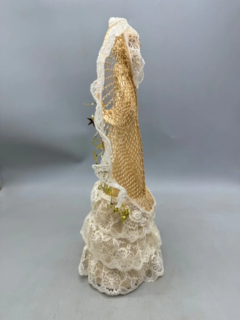 Handcrafted Straw & Lace Angel Figurine Intricate Lace Details READ